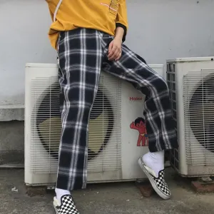 Retro Tartan Plaid Aesthetic Straigh Loose Pants