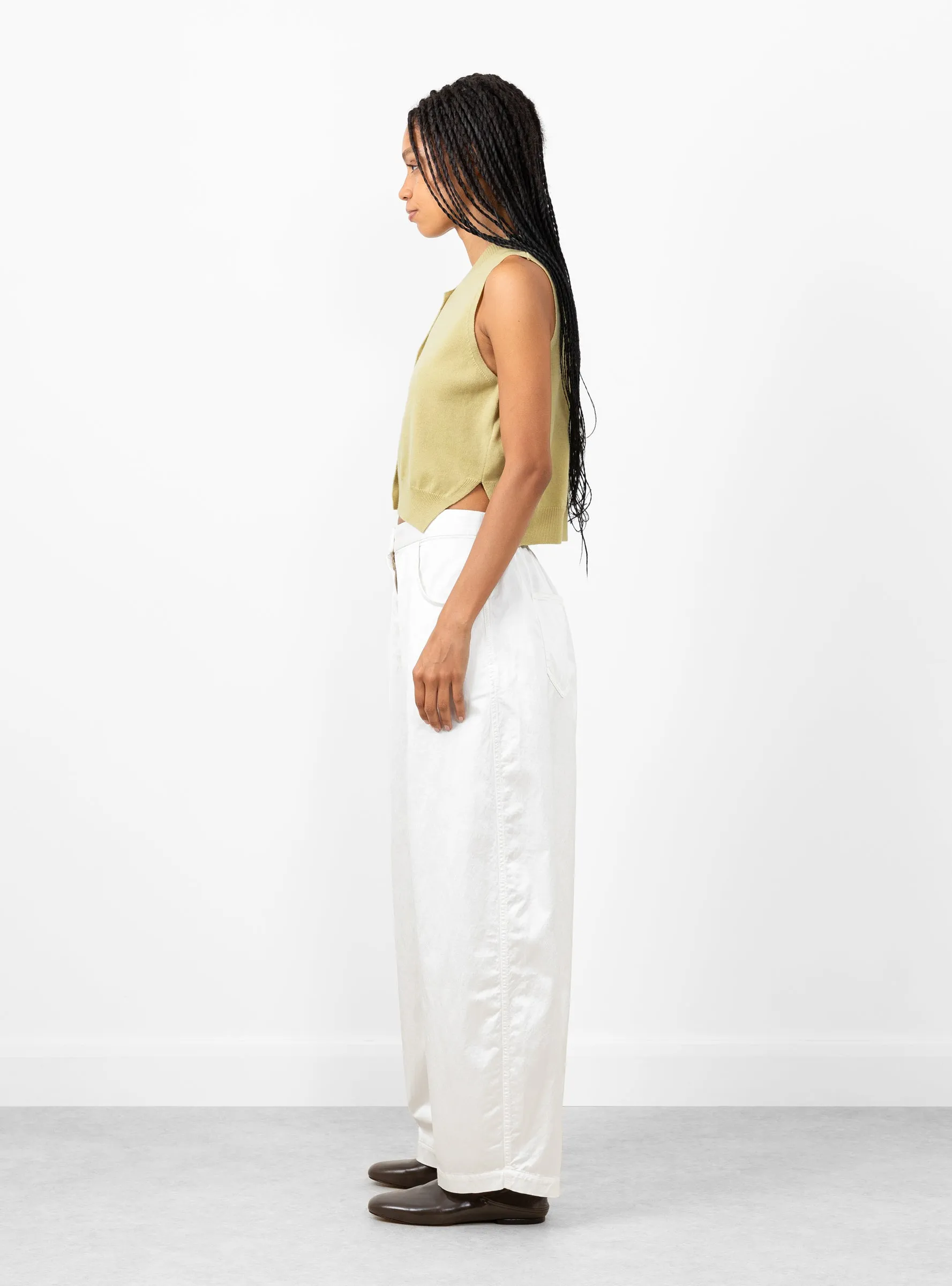 Satin Curved Pants White