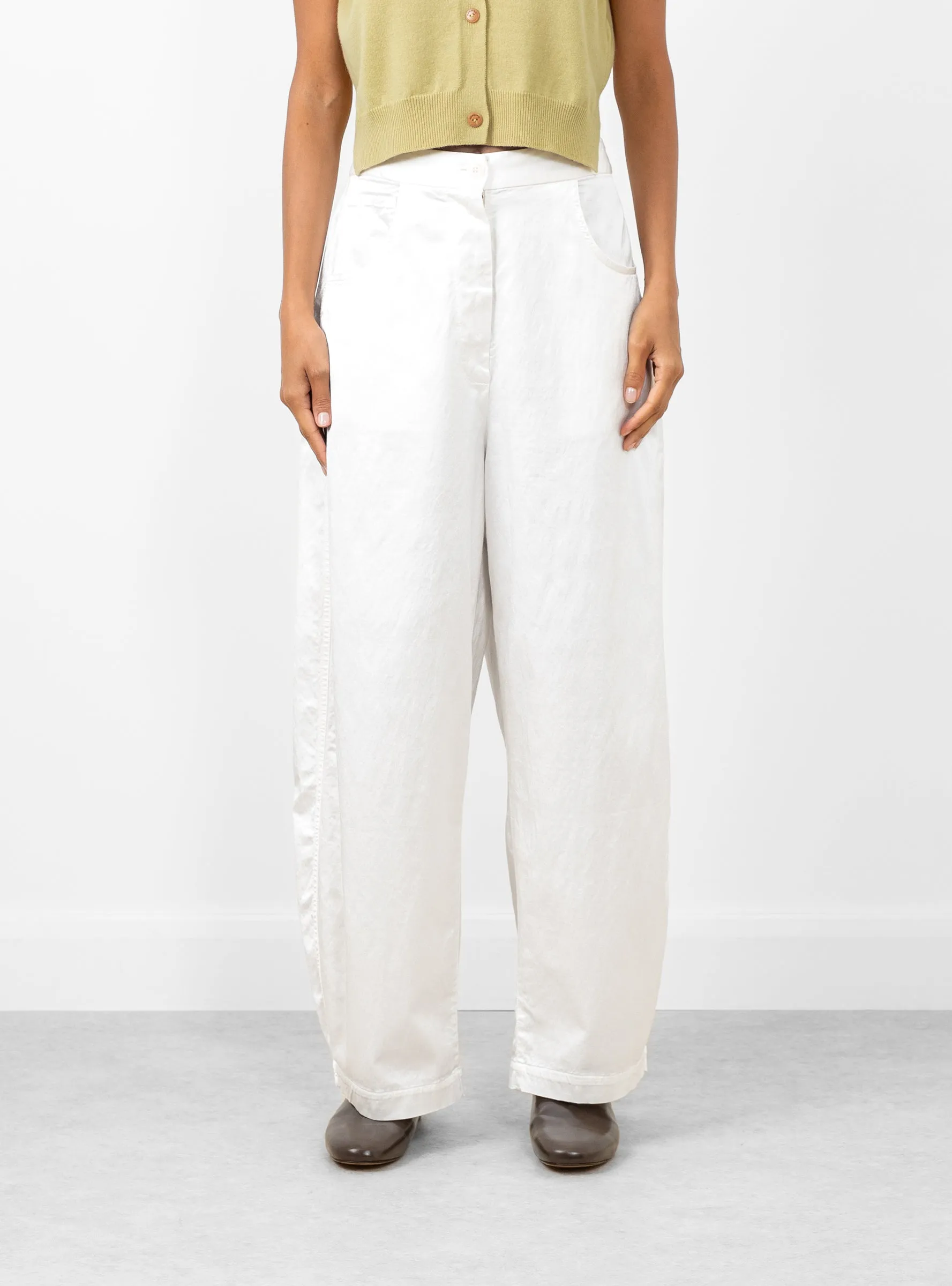 Satin Curved Pants White