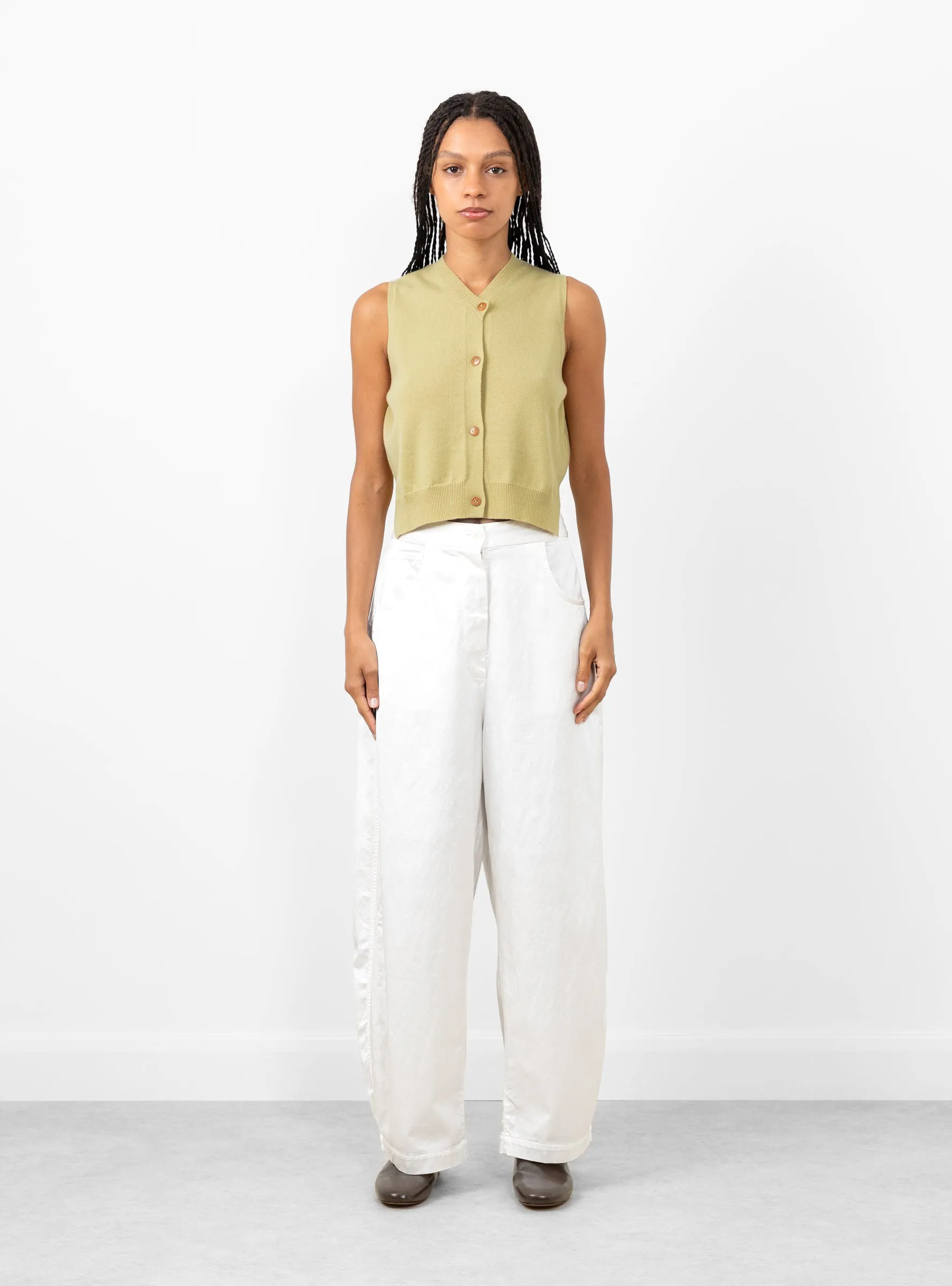 Satin Curved Pants White