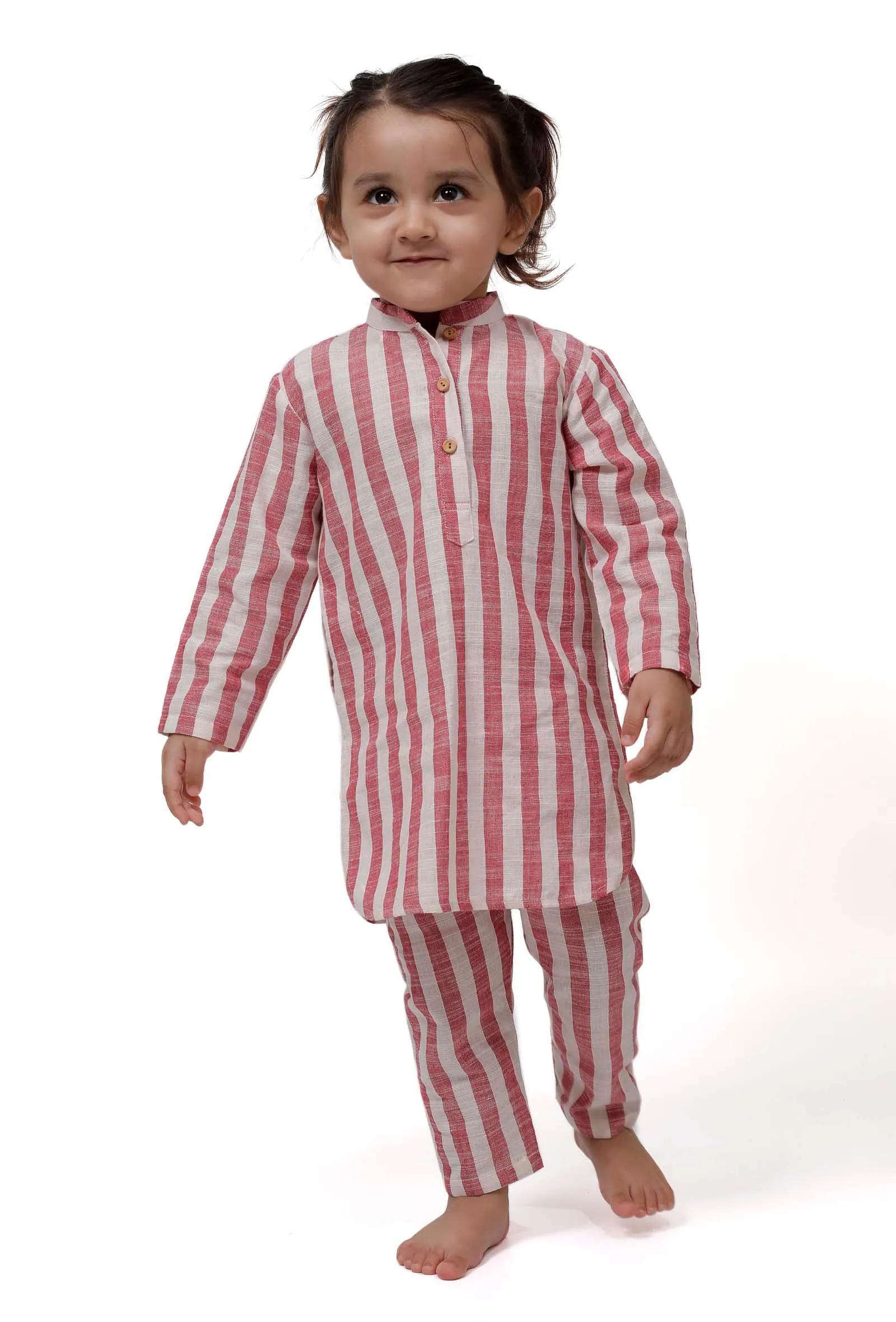 Set of 2 - Pink Stripe U Cut Kurta Pyjama