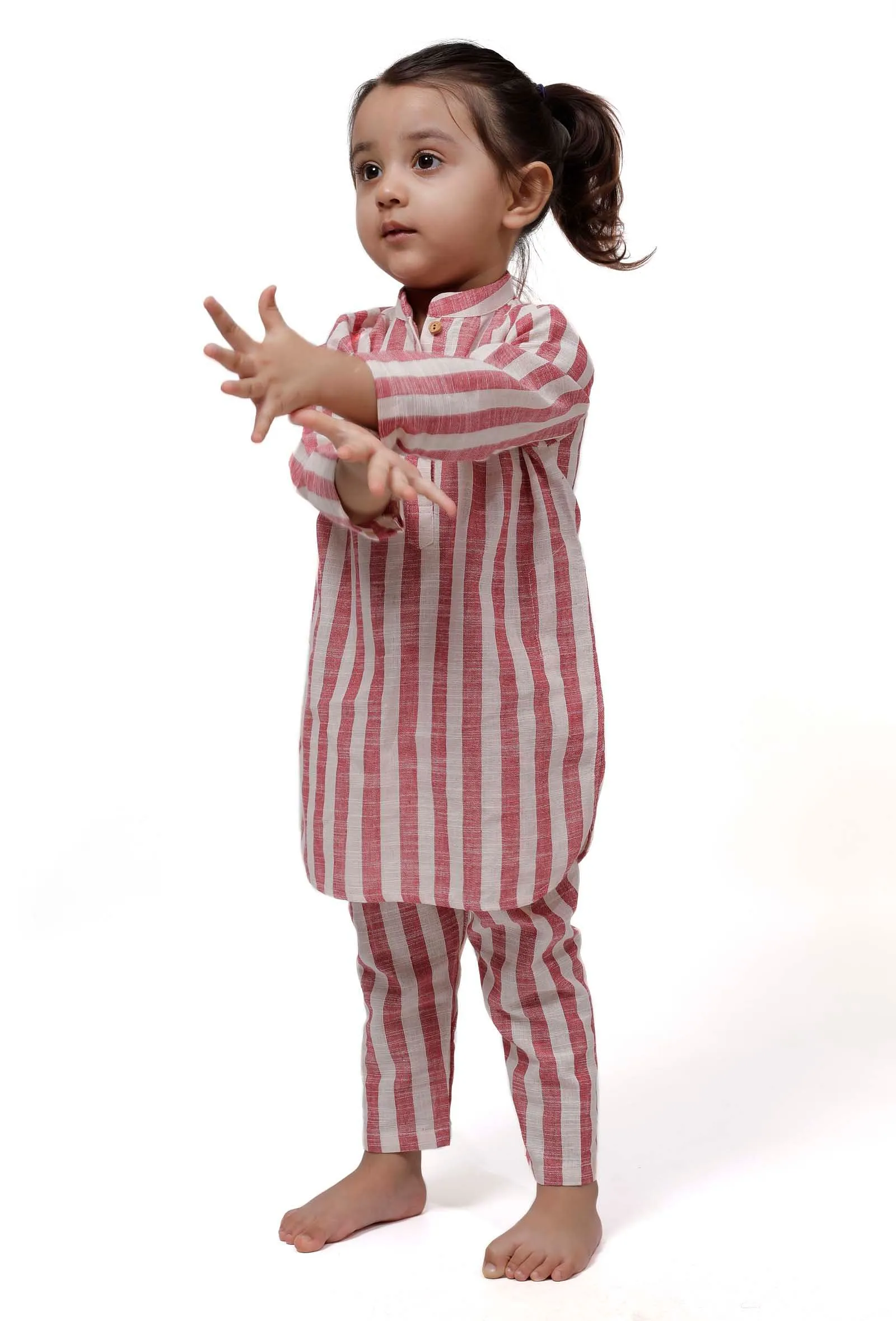 Set of 2 - Pink Stripe U Cut Kurta Pyjama