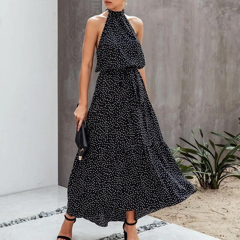 Sexy Polka Dot Loose Sleeveless High Waist Maxi Boho Dress