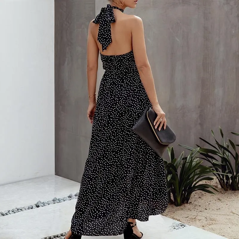 Sexy Polka Dot Loose Sleeveless High Waist Maxi Boho Dress