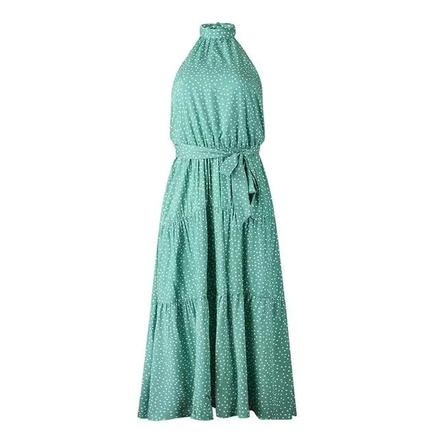 Sexy Polka Dot Loose Sleeveless High Waist Maxi Boho Dress