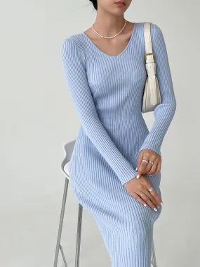 SHEIN DAZY Kpop V Neck Ribbed Knit Sweater Dress