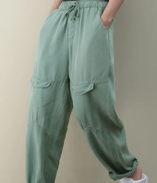 SilK Cotton Summer Loose Linen Wide Leg Women Casual Pants Elastic Waist WG05131