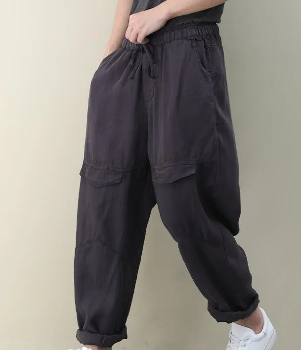 SilK Cotton Summer Loose Linen Wide Leg Women Casual Pants Elastic Waist WG05131