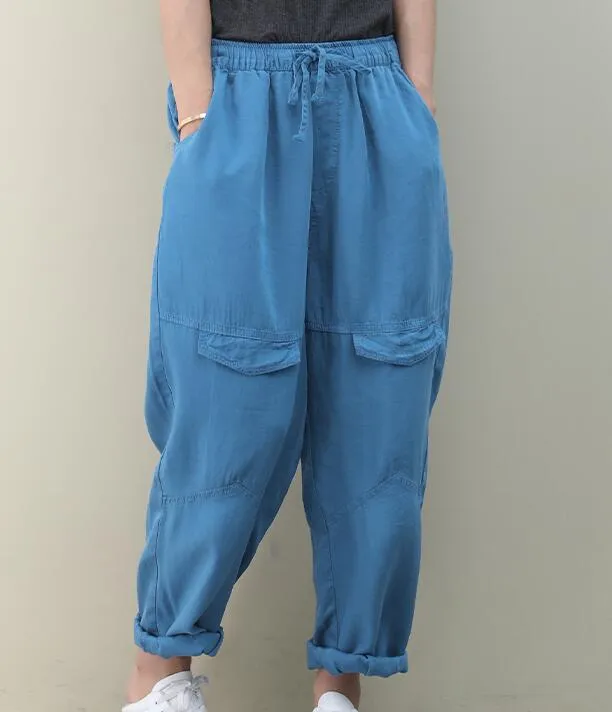 SilK Cotton Summer Loose Linen Wide Leg Women Casual Pants Elastic Waist WG05131