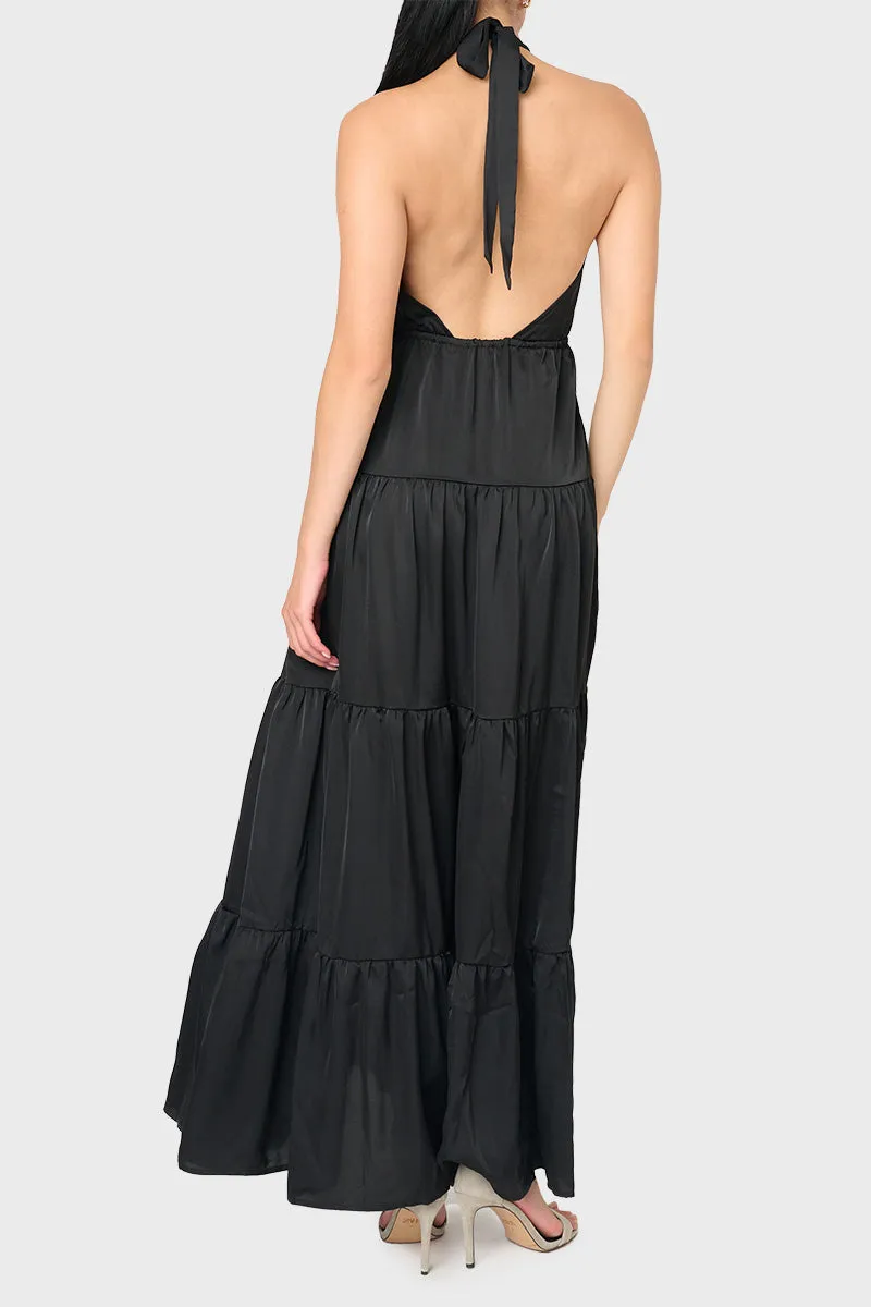 Silky Tie Back Halter Maxi Dress