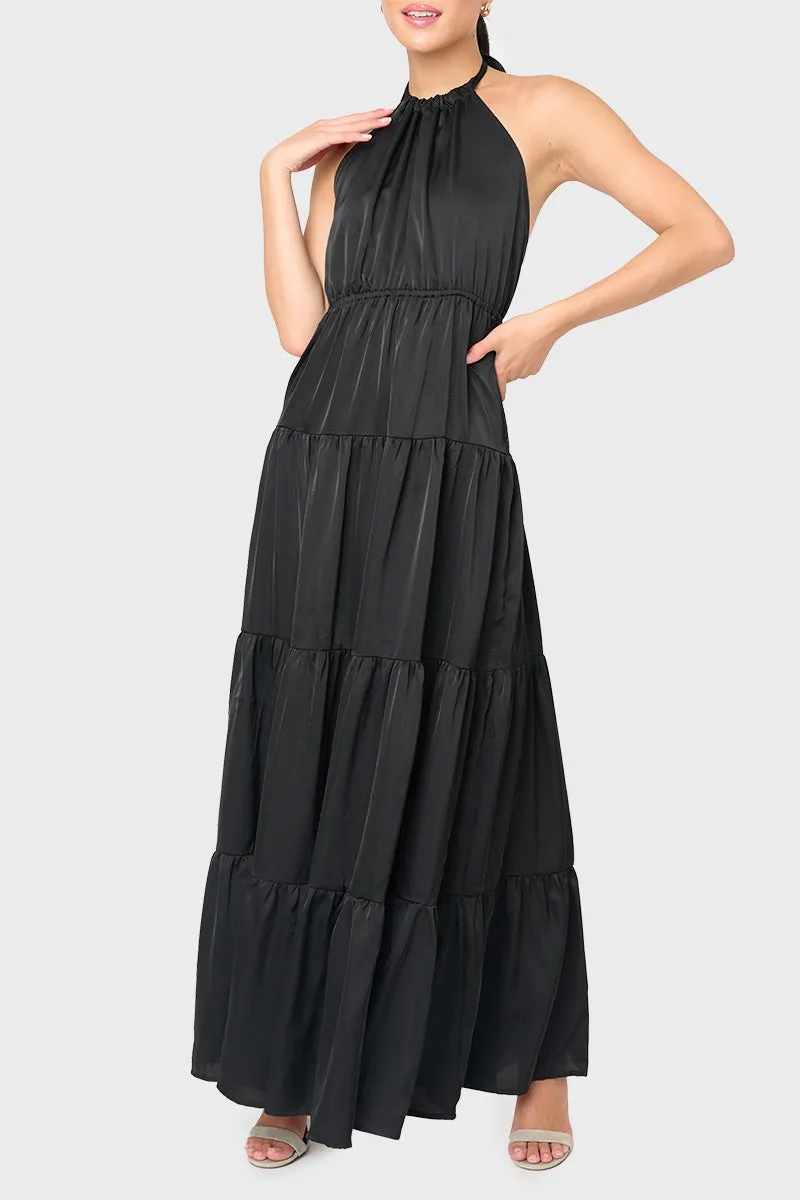 Silky Tie Back Halter Maxi Dress