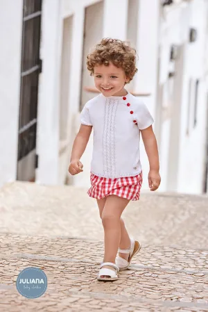 SS24 Juliana Boys Red & White Check Jampants Set