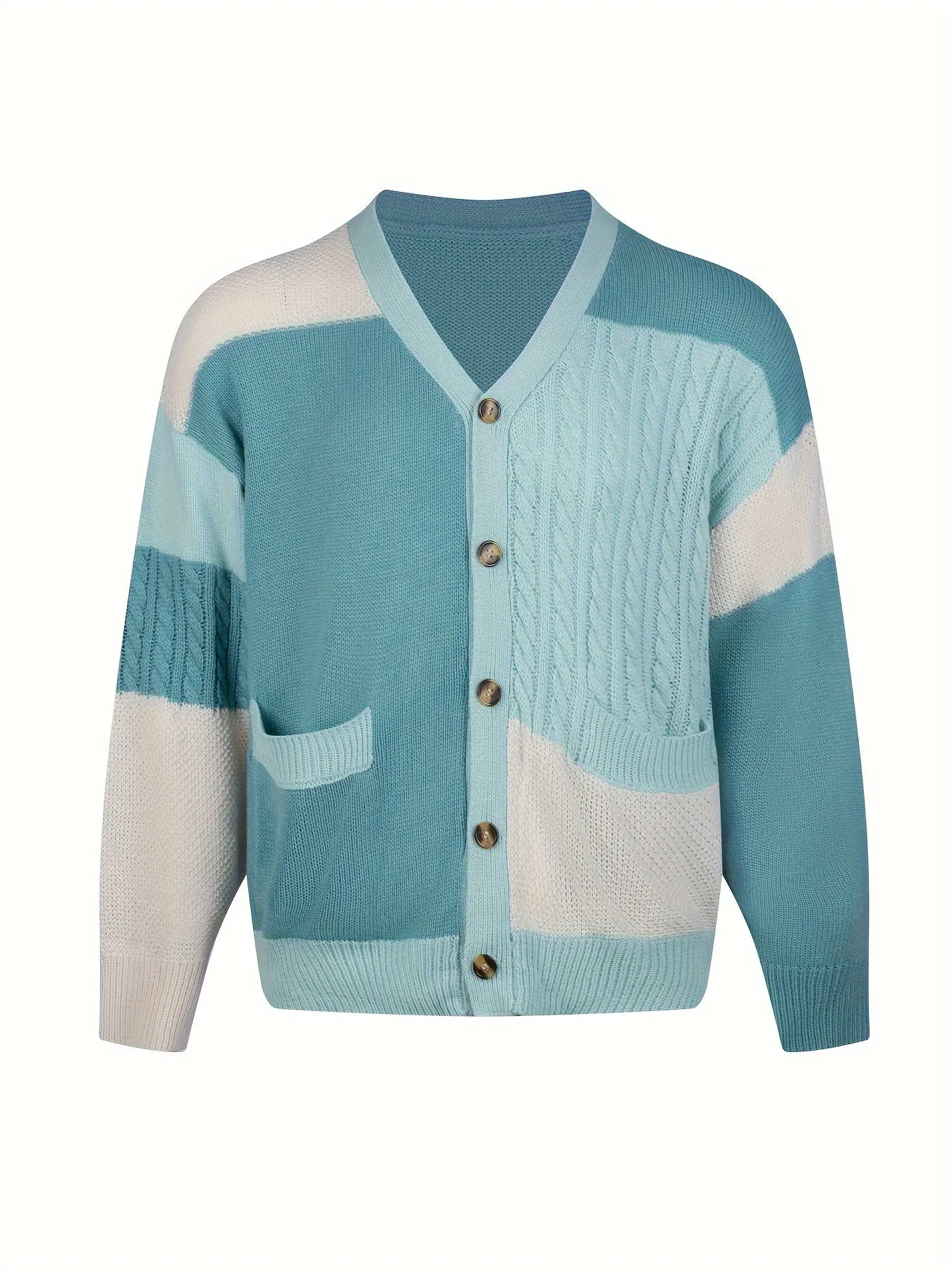 Stylish Men's Color Block Knitted Cardigan Sweater - Soft, Casual, Long Sleeve, V Neck, Button Up, Perfect for Spring and Fall Outdoor Activities, Everyday Wear, and Layering