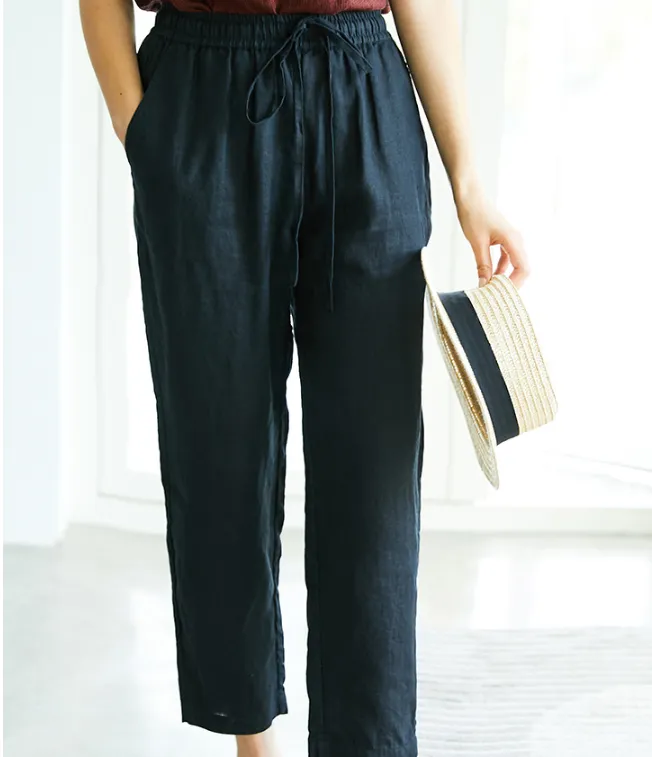 Summer Linen Women Casual Pants Elastic Waist SJ05131