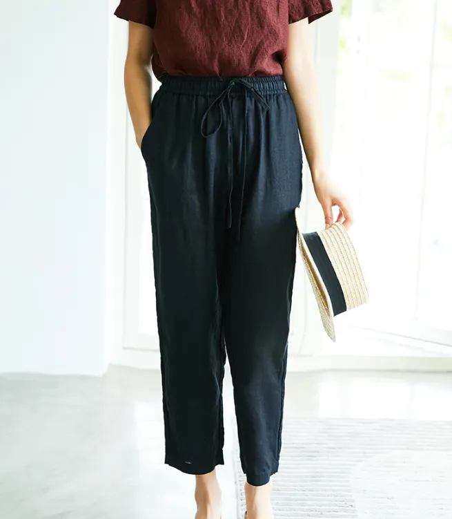 Summer Linen Women Casual Pants Elastic Waist SJ05131