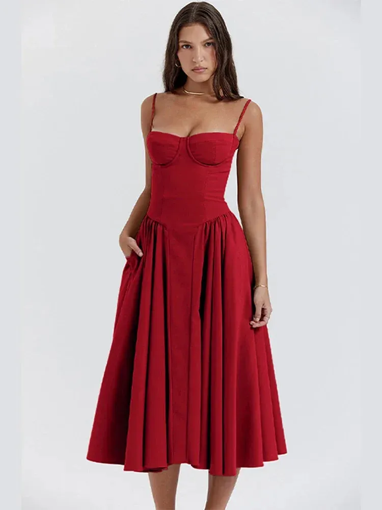 Summer Women Chest Wrapped Sling Dress Sexy Solid Off Shoulder Pleated Maxi Robes New Summer Female Vacation Party Streetwear