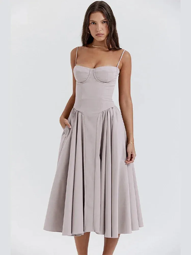 Summer Women Chest Wrapped Sling Dress Sexy Solid Off Shoulder Pleated Maxi Robes New Summer Female Vacation Party Streetwear