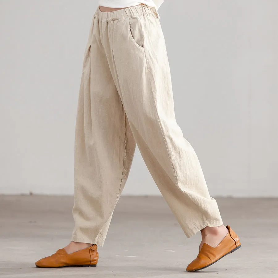 Summer Women Ramie Cotton Wide Leg Pants