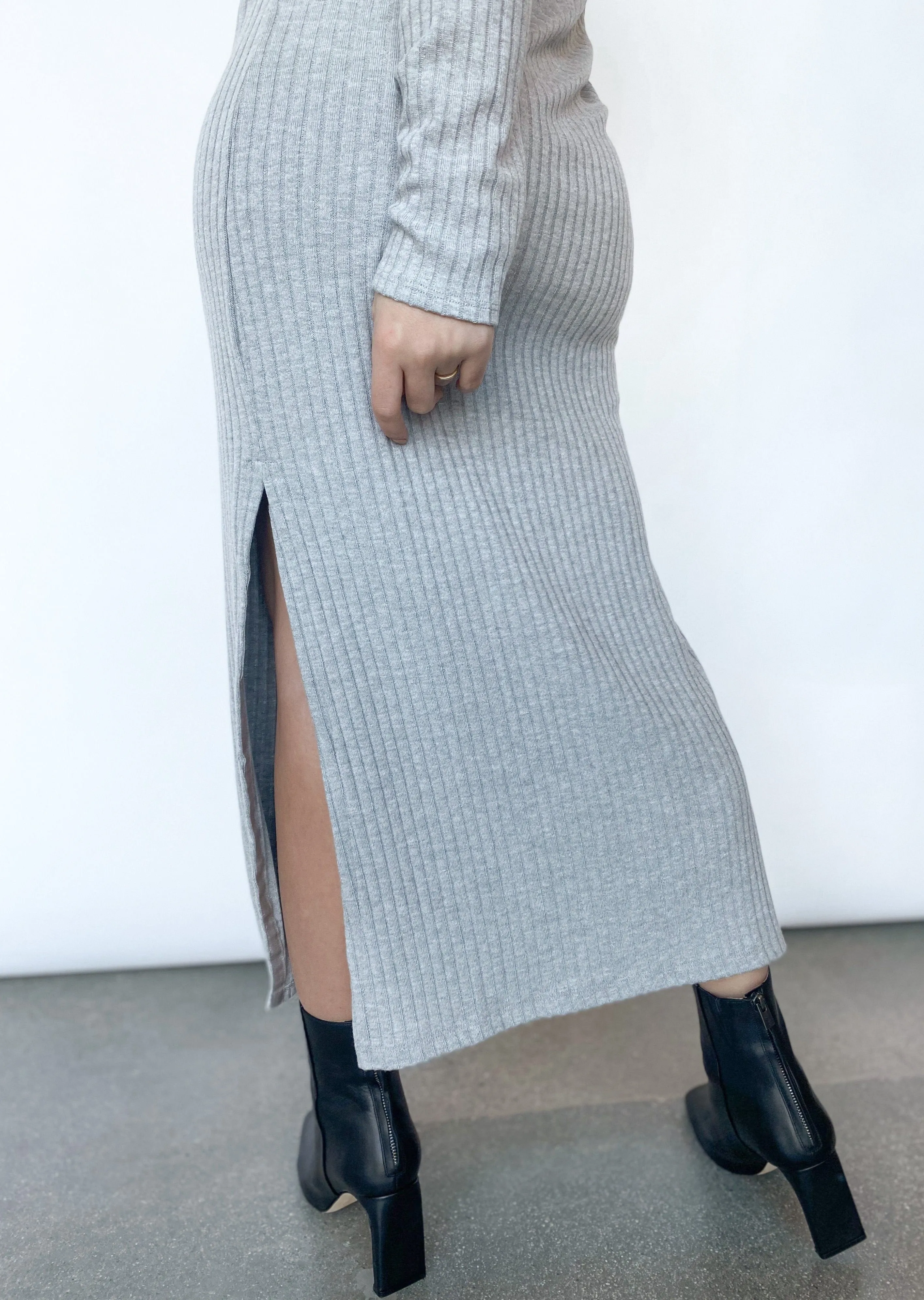 Sweater Rib Turtleneck Dress - Heather Grey