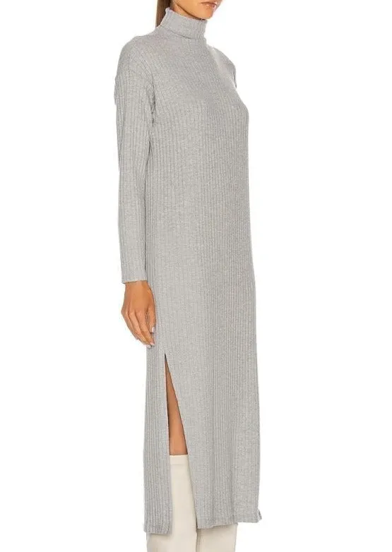 Sweater Rib Turtleneck Dress - Heather Grey