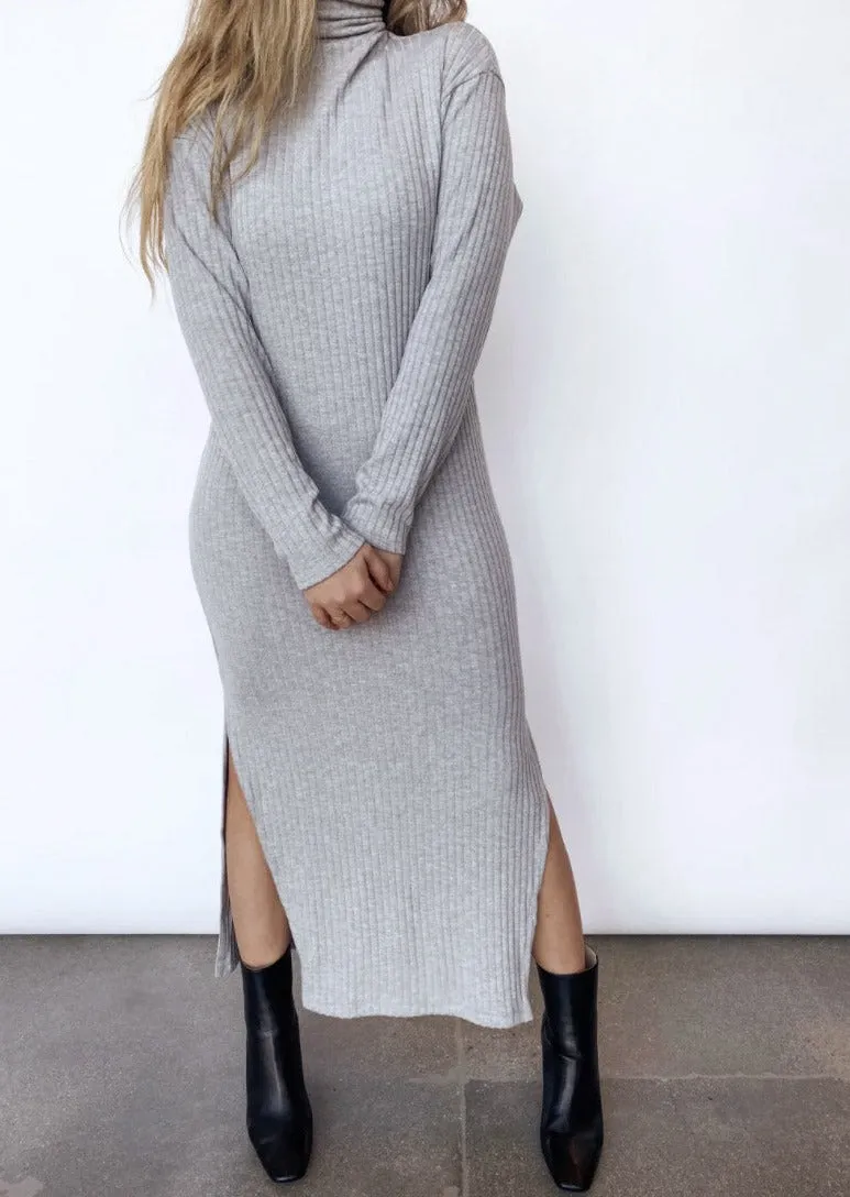 Sweater Rib Turtleneck Dress - Heather Grey