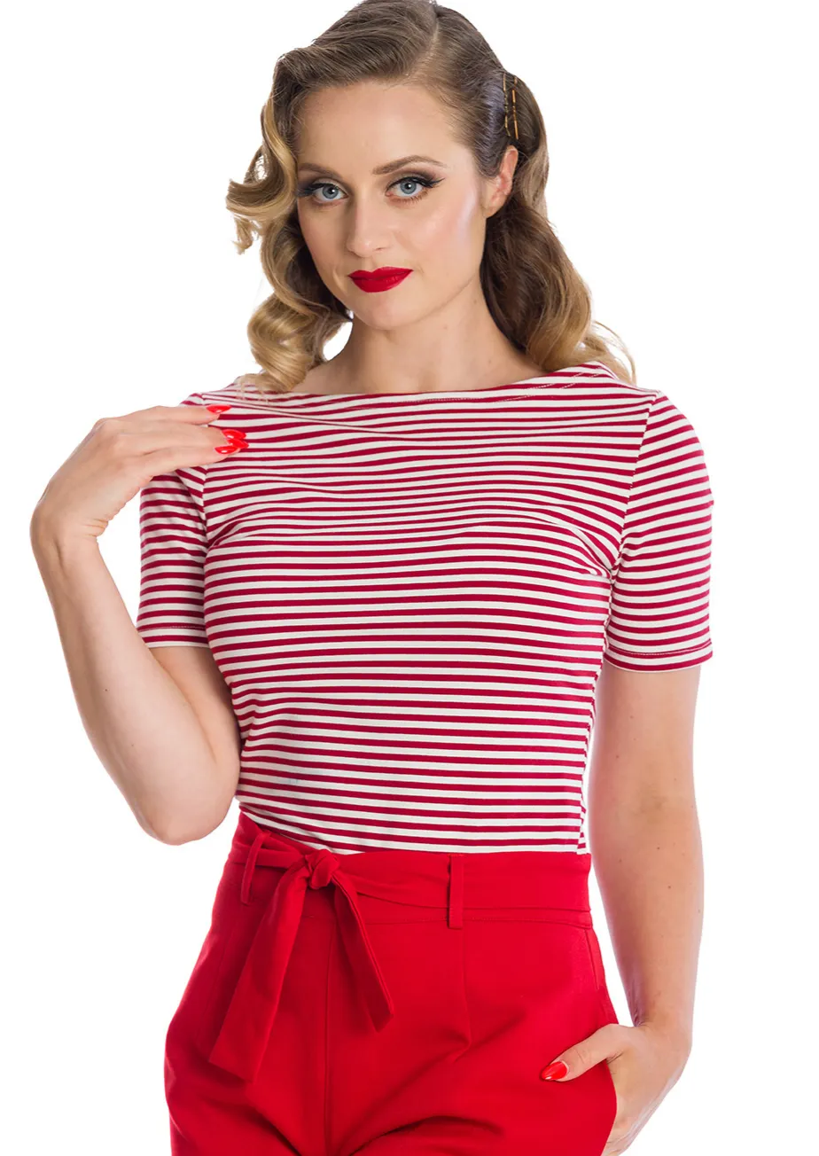 Szizzle Stripe Red & White Boatneck Top by Banned Apparel