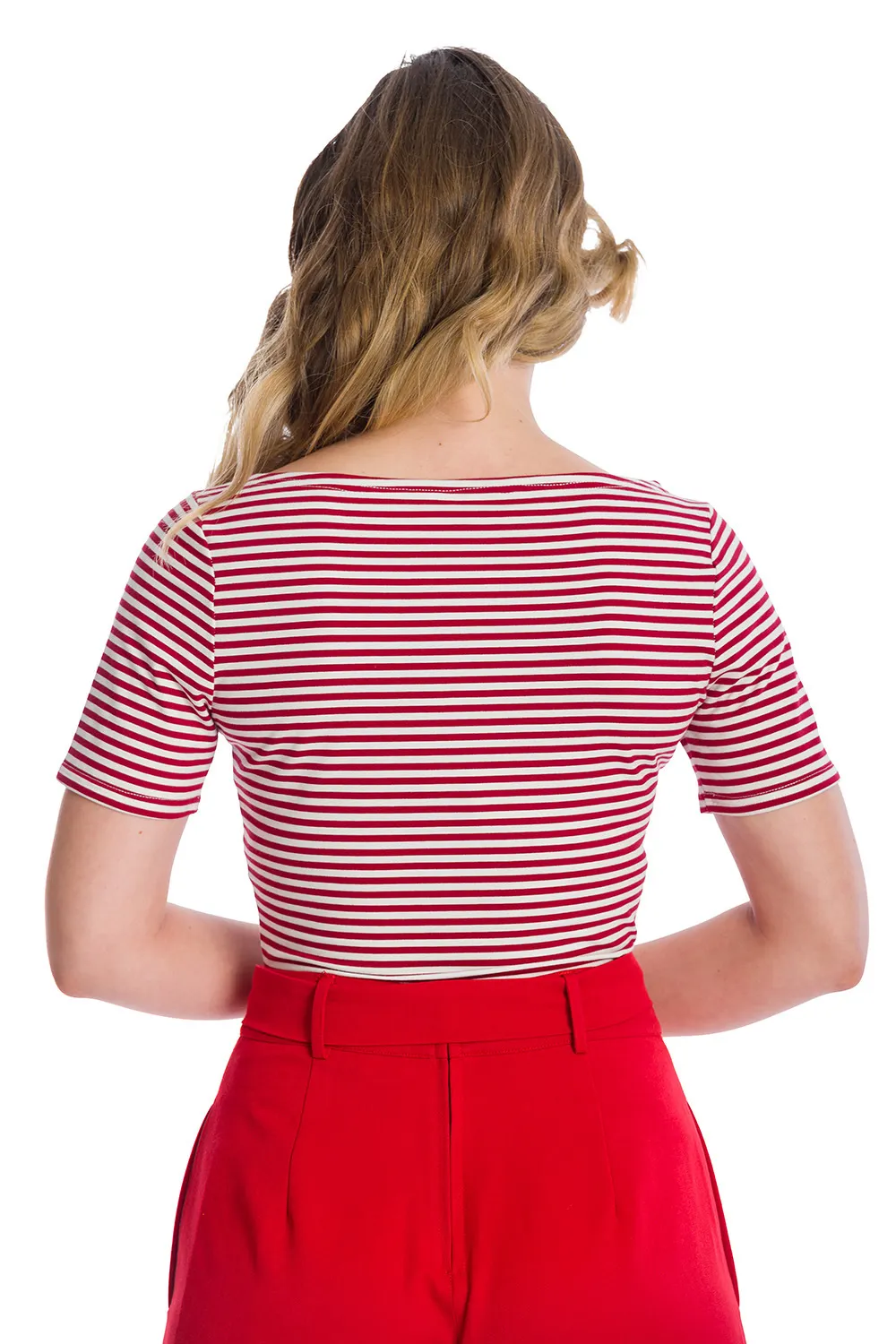 Szizzle Stripe Red & White Boatneck Top by Banned Apparel