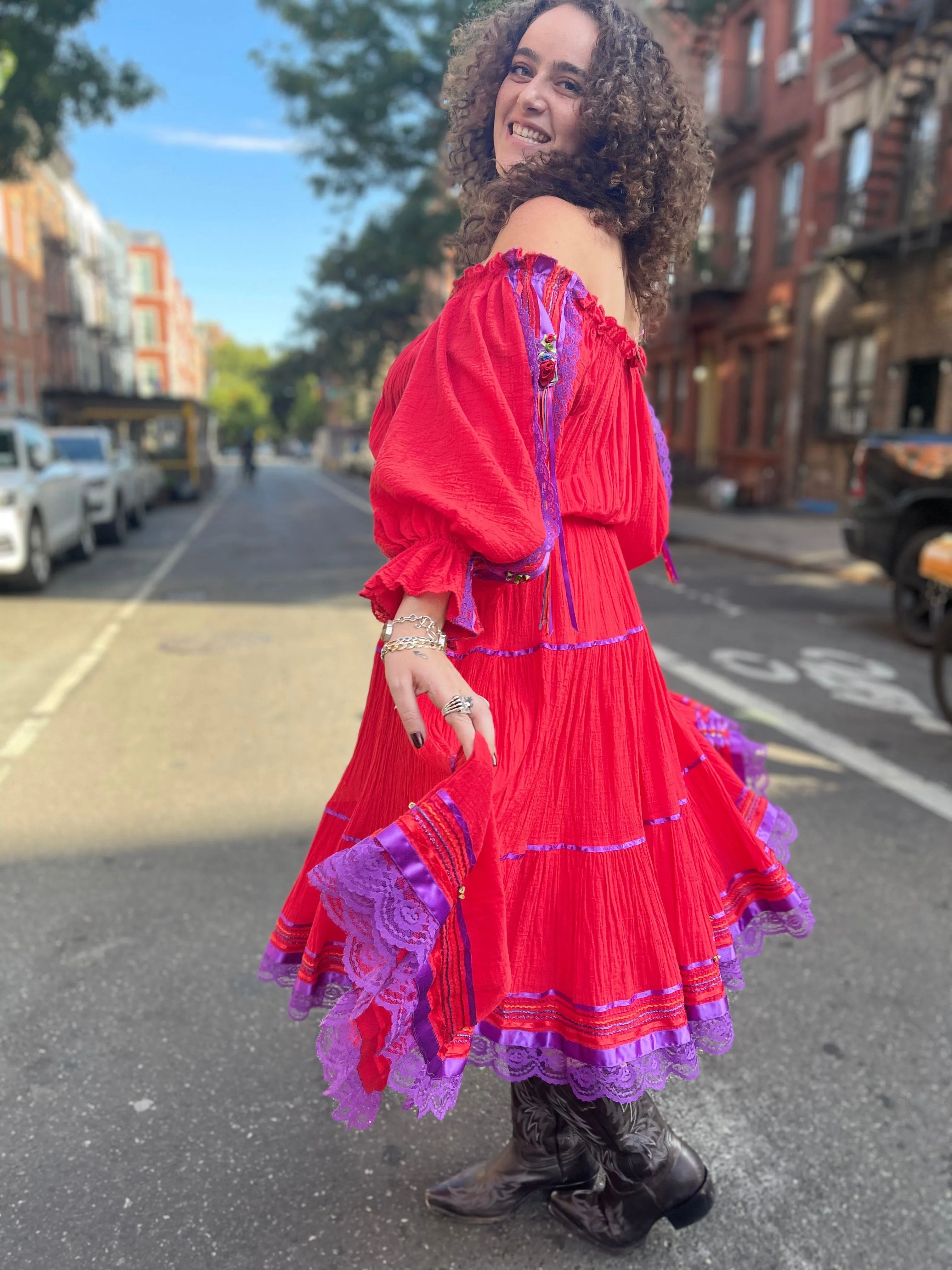 Vintage 80s Red Gauzey Maxi Dress