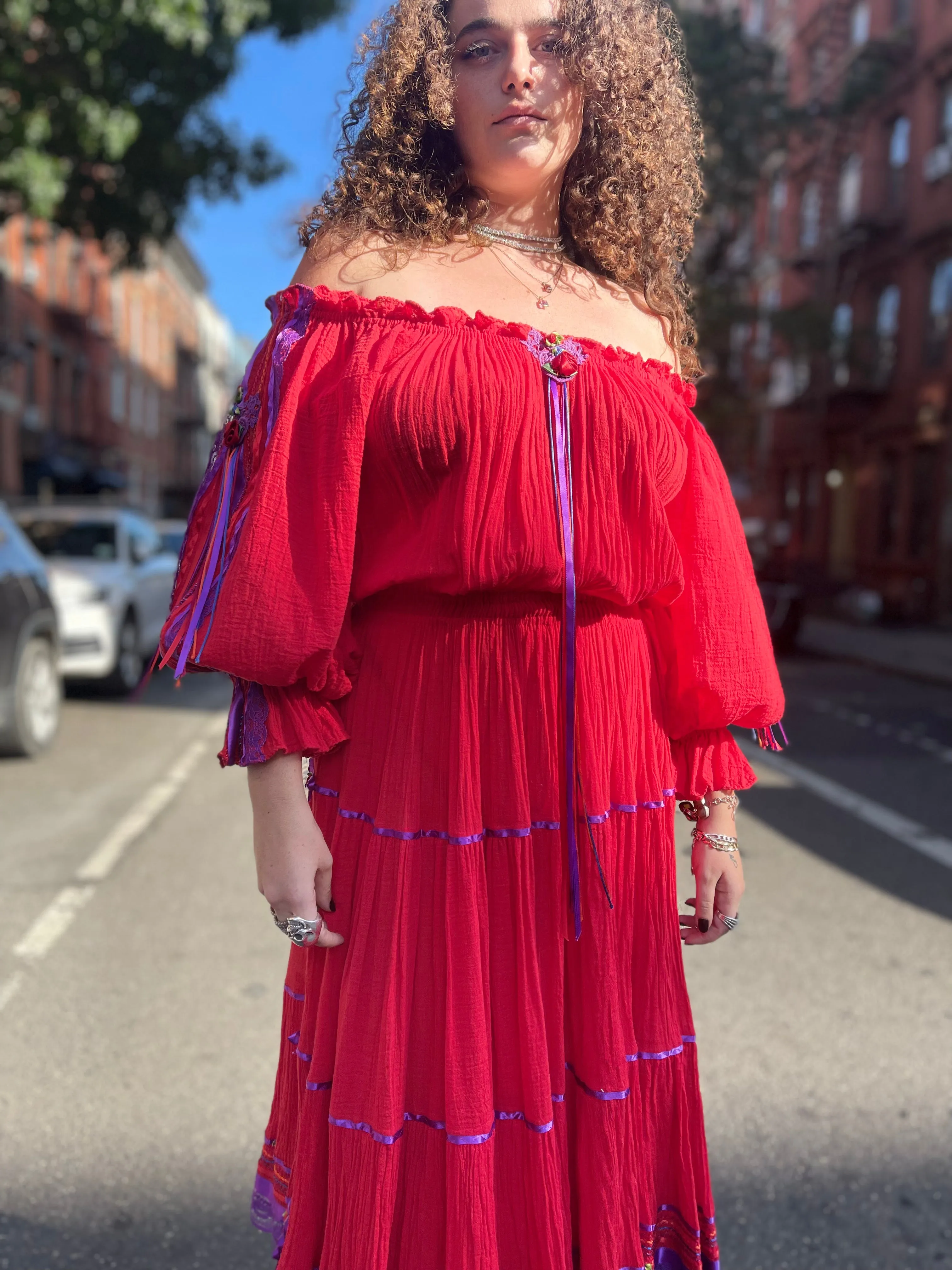 Vintage 80s Red Gauzey Maxi Dress