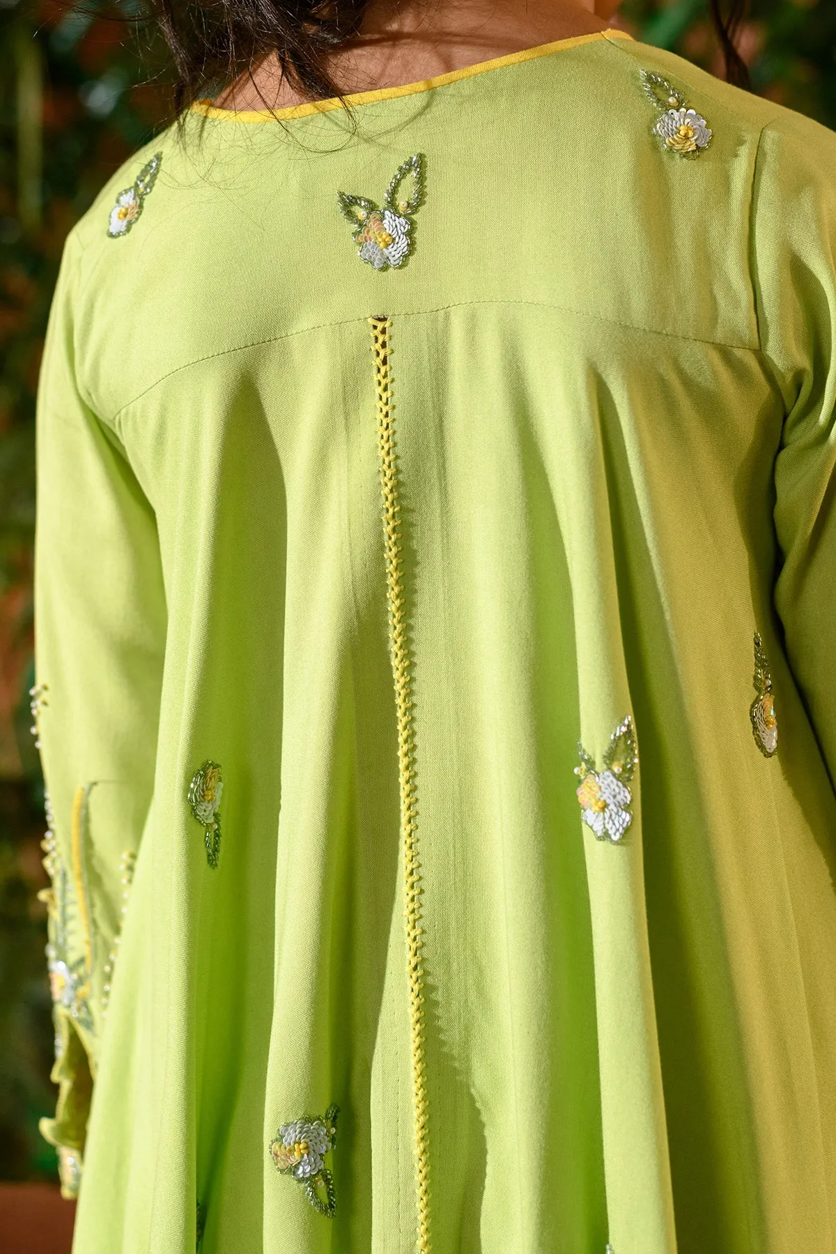 VIVIANA - Embroidered Vortex Green Angrakha Kurti Pants Set of 2