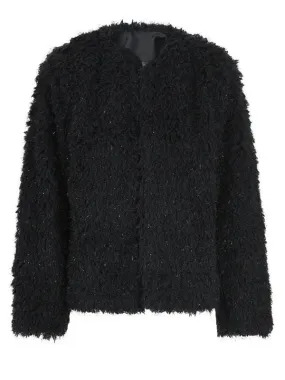 Wenkouban-Winter outfits Christmas Black Open Stitches Fuzzy Short Faux Fur Coat