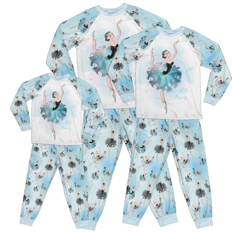 Whimsical Girl Ballet Blue I Love Ballet Adult Pajamas Set Matching