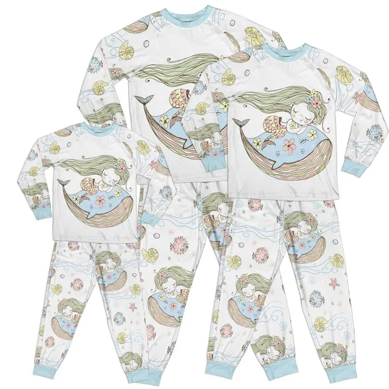 Whimsical Mystical Girl Whale Adult Pajamas Set Matching