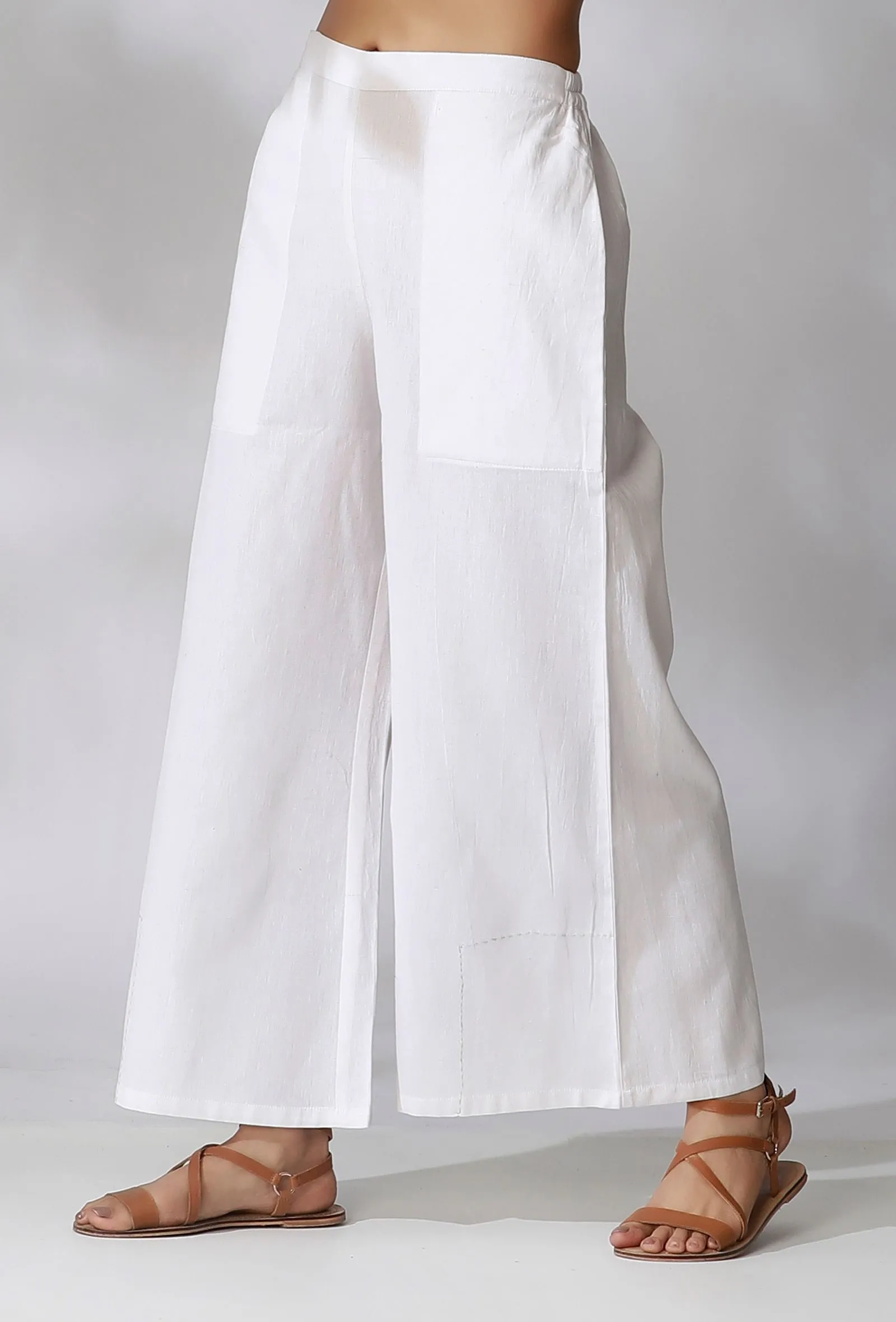 White Cotton Pants With Side Wide Pockets