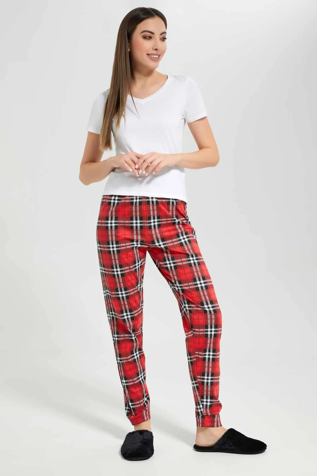 Women Red Checkered Pyjama Bottom