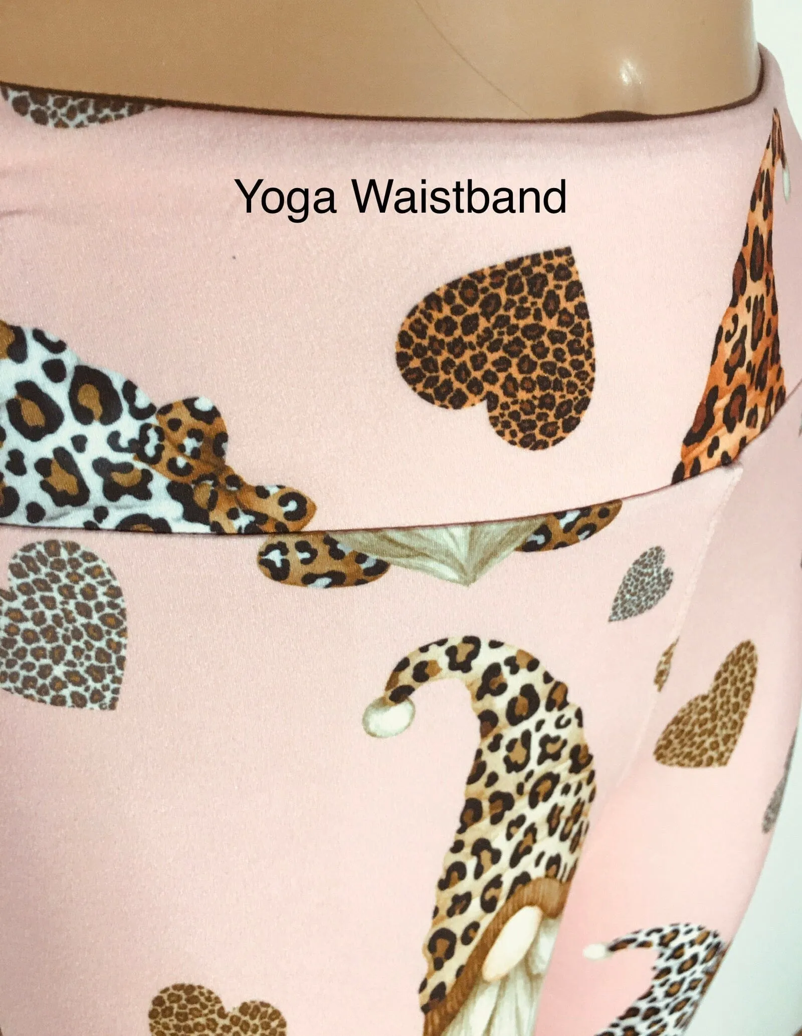 Womens Gnome Heart Valentines Day Leggings, Soft Yoga Pants, Sizes OS/TC, Pink/Brown, Exclusive Leggings