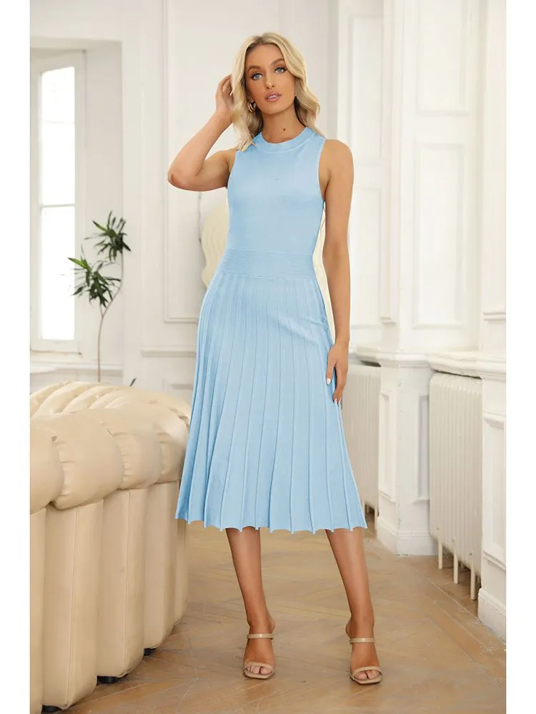 Women's Knit Tank Dresses Vacation Sleeveless Ribbed Swing Party Midi Dresses