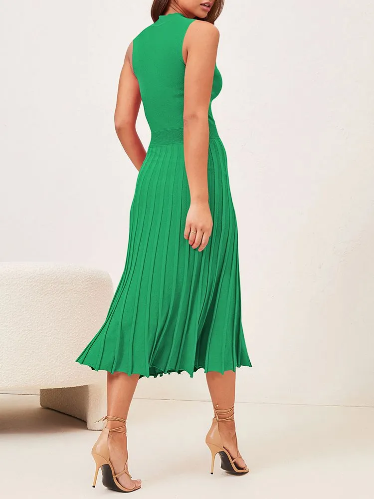 Women's Knit Tank Dresses Vacation Sleeveless Ribbed Swing Party Midi Dresses