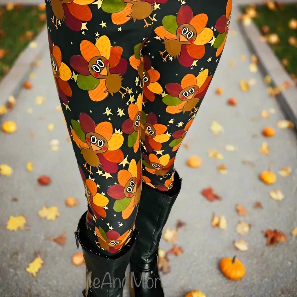 Womens Thanksgiving Turkey Leggings, Fall Leggings, Soft Yoga Pants, Sizes OS/TC, Yoga Waist, Exclusive Leggings