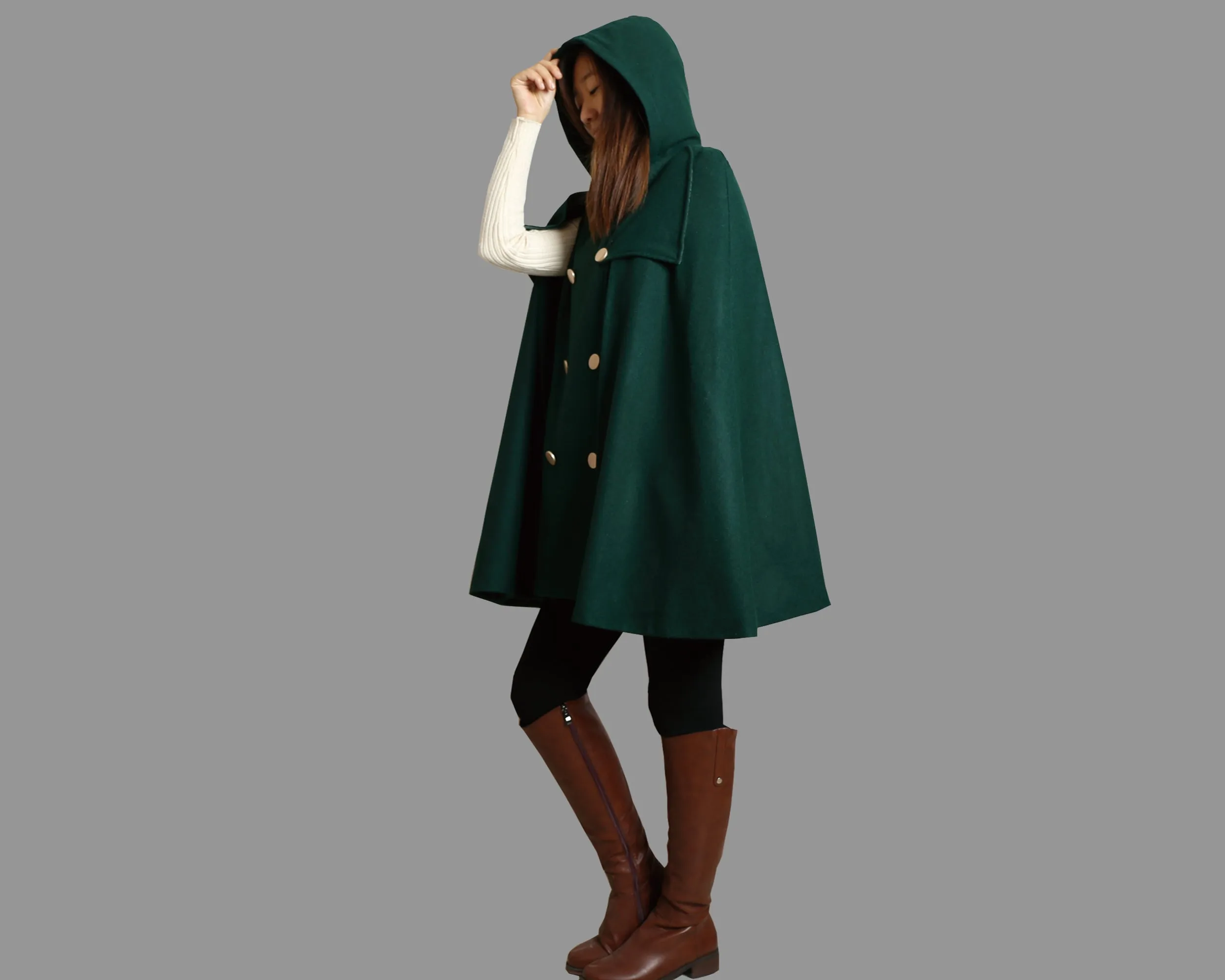 Wool cape coat, women's woolen poncho/cashmere jacket/Wool Coat/Cashmere Cape Wool Cloak(Y1760)