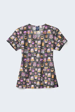 Z12213 Whoo's Hip Women's Print Scrub Top