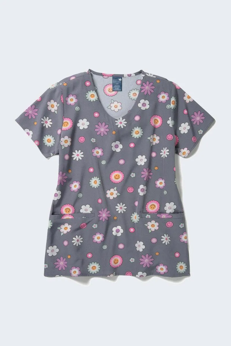 Z18213 Pastel Poppy Women's Print Scrub Top