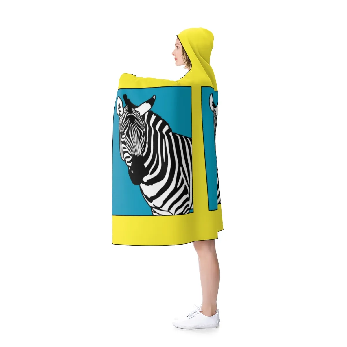 Zebra on Yellow Hooded Blanket